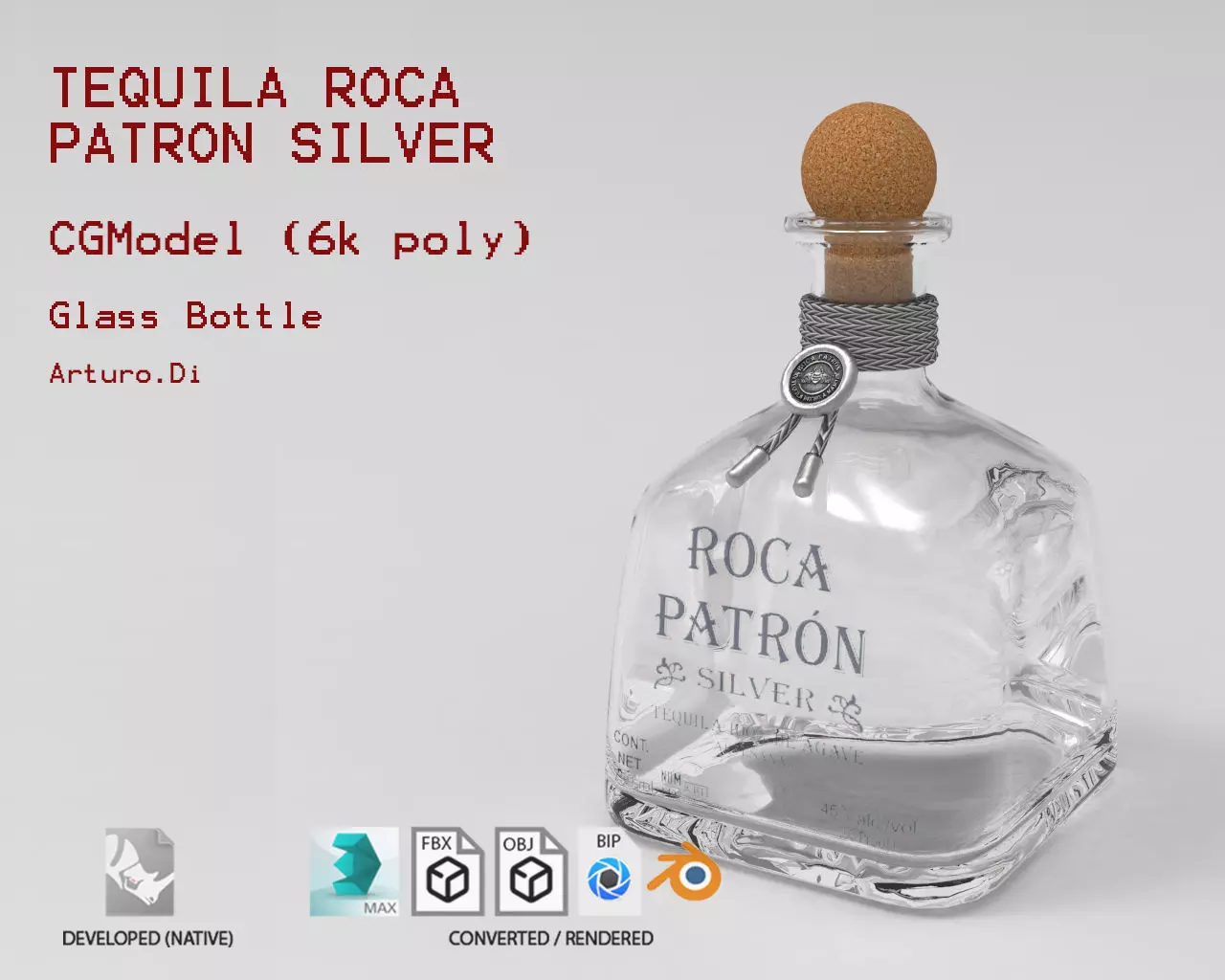 Tequila Roca Patron Silver Low-poly 3D model_0