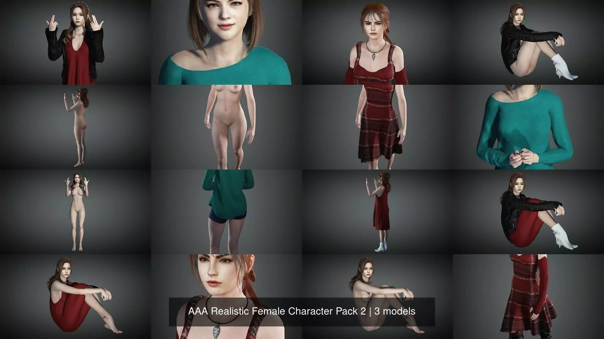 AAA Realistic Female Character Pack 2 3D Model Collection_0