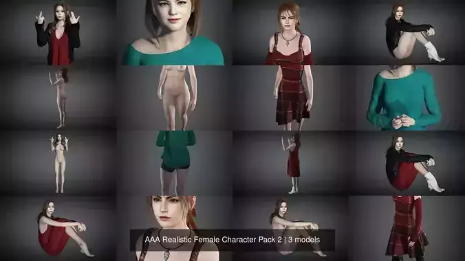 AAA Realistic Female Character Pack 2 3D Model Collection