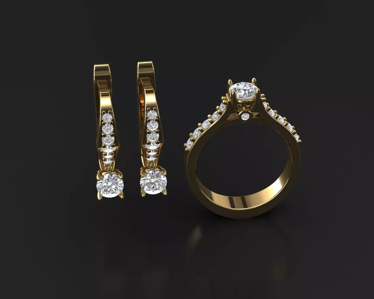 ring and earings set  with briliant  3D print model_0
