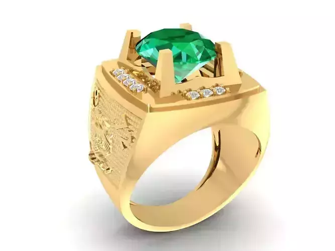 Luxury Emerald and Diamond Signet Ring for Men  2145