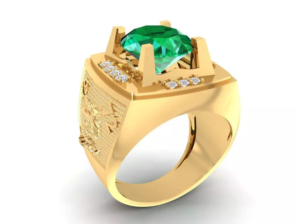 Luxury Emerald and Diamond Signet Ring for Men 2145 3D print model