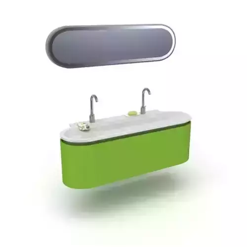 Green Two Faucet Sink And Mirror