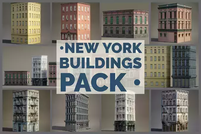 New York Background Buildings Pack Low-poly 3D model