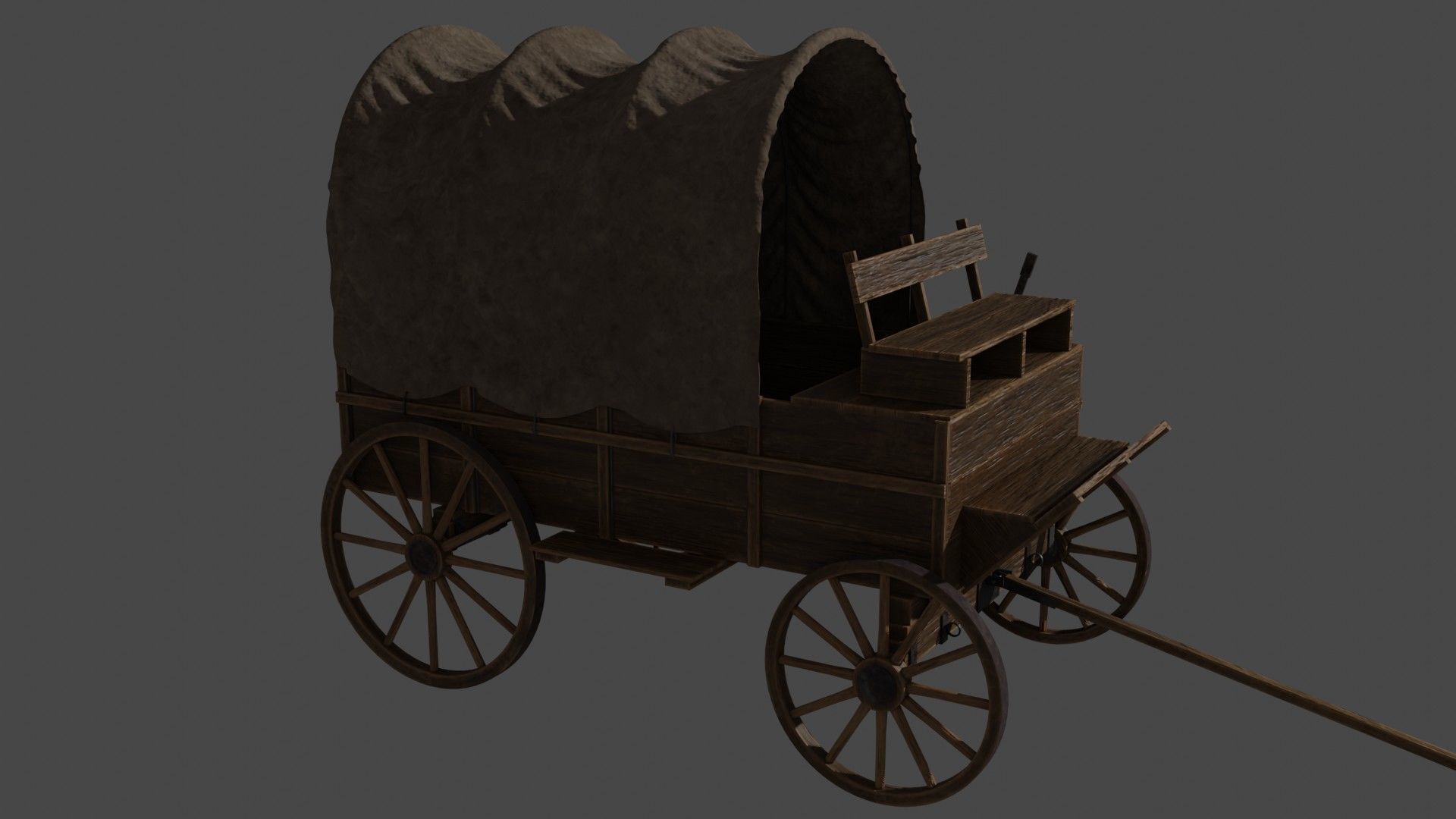 Medieval Wooden Old Cart 3D model_8