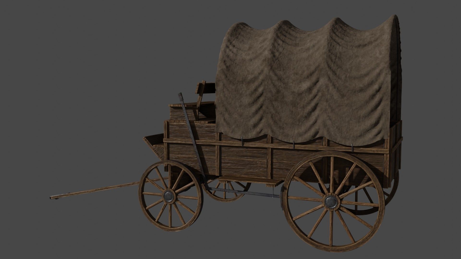 Medieval Wooden Old Cart 3D model_2
