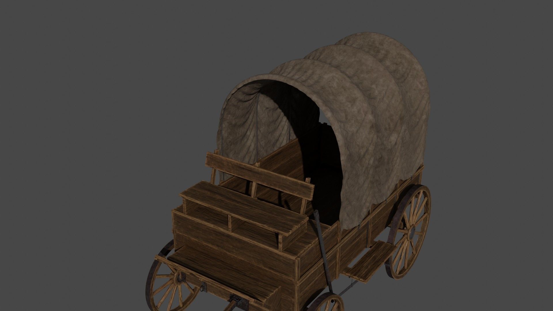 Medieval Wooden Old Cart 3D model_3