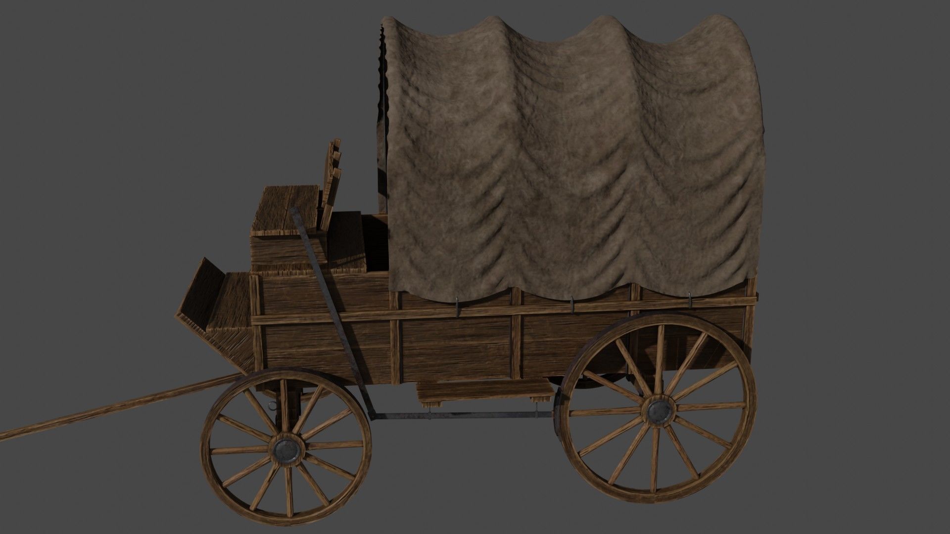Medieval Wooden Old Cart 3D model_4