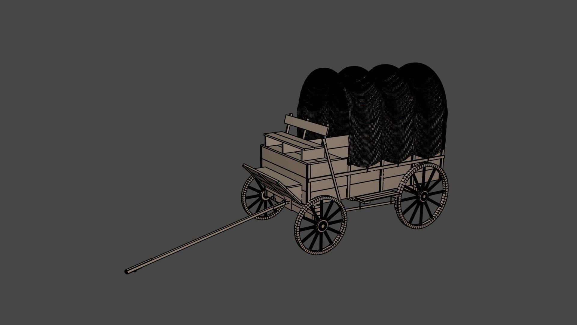 Medieval Wooden Old Cart 3D model_13