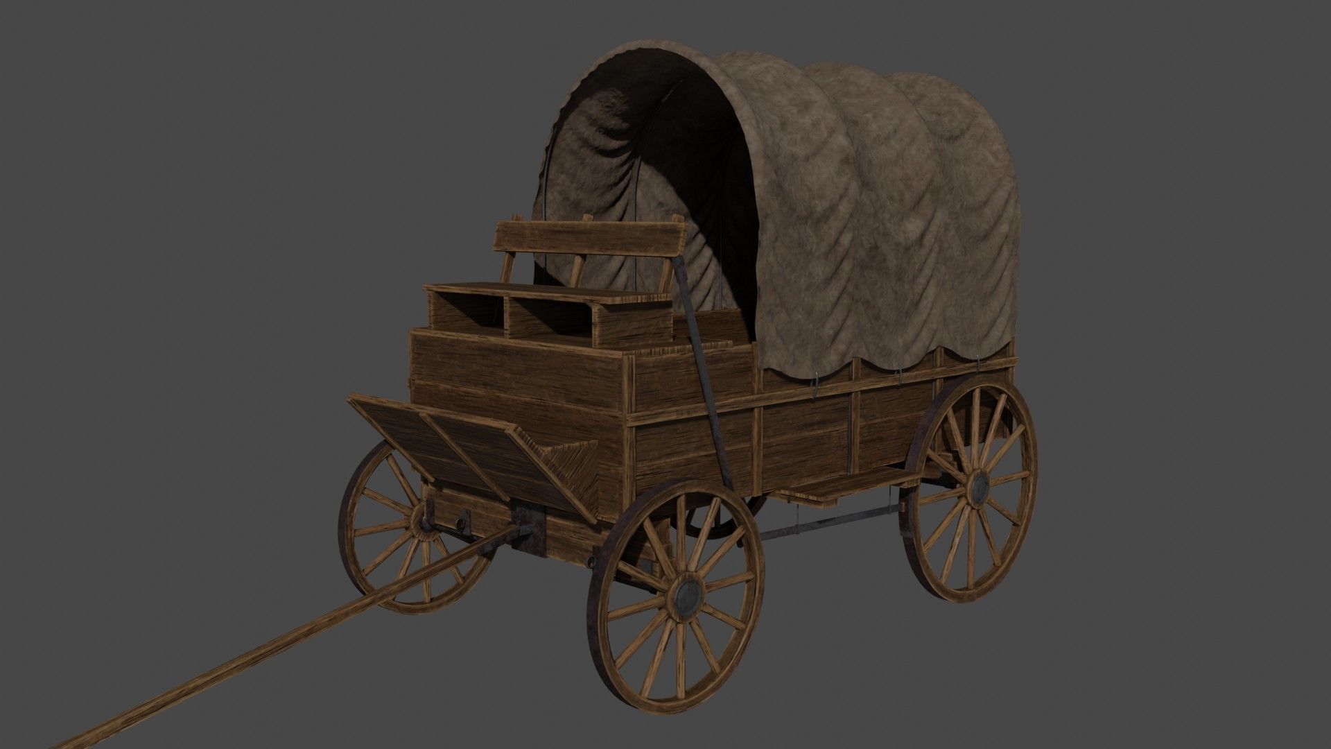 Medieval Wooden Old Cart 3D model_1