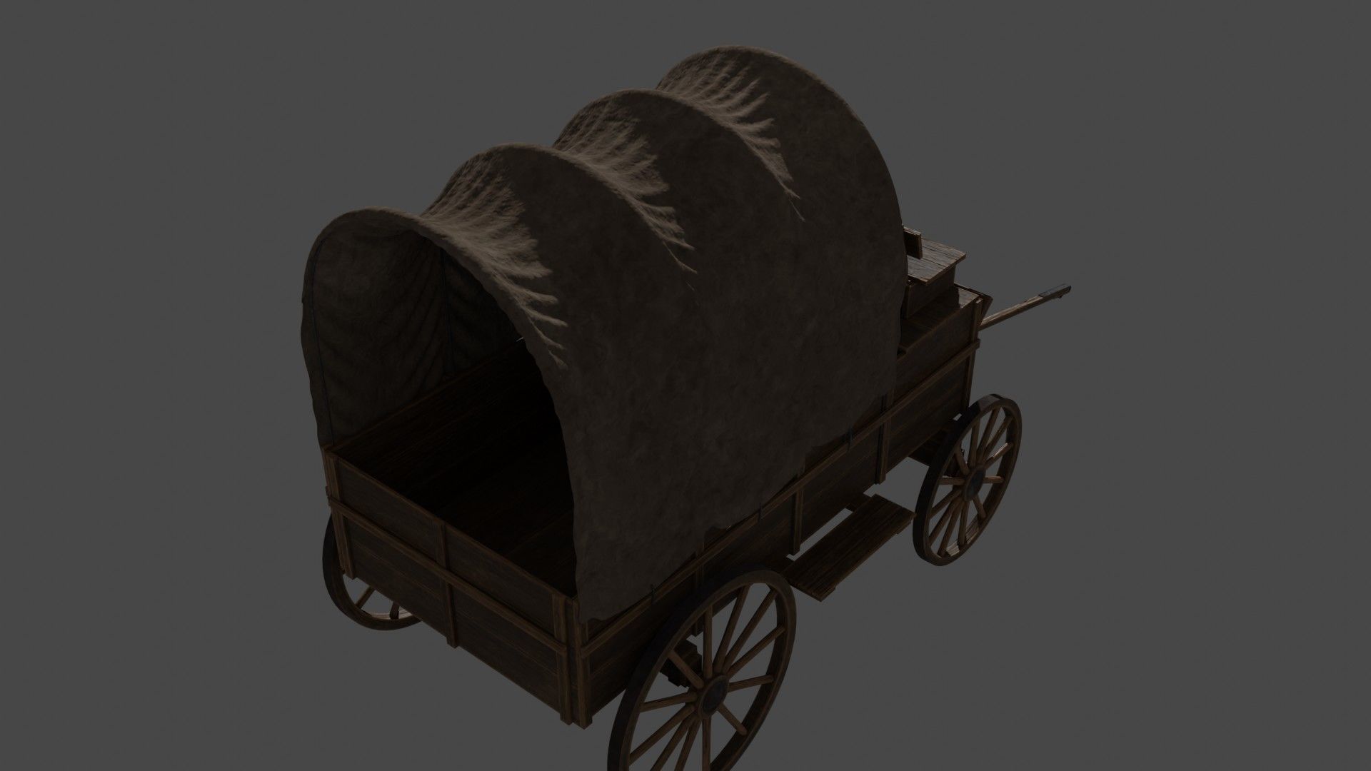 Medieval Wooden Old Cart 3D model_7