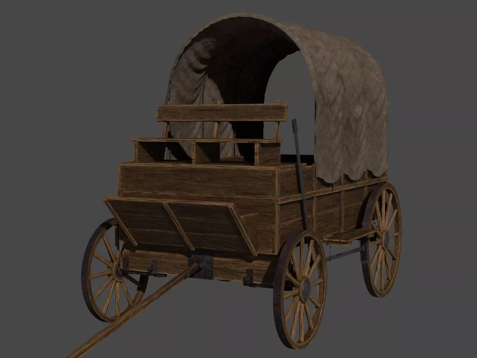 Medieval Wooden Old Cart 3D model_0