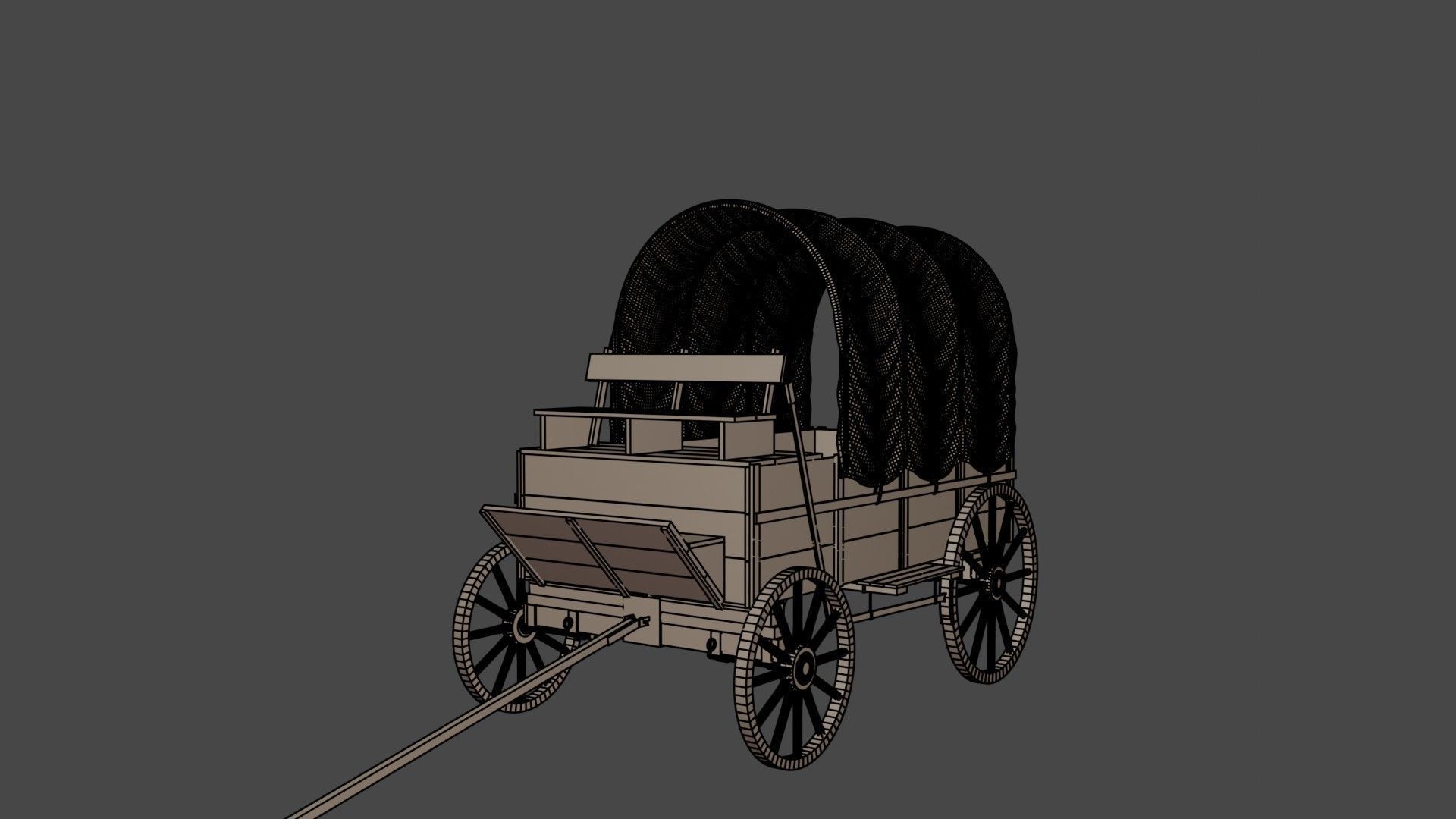 Medieval Wooden Old Cart 3D model_12