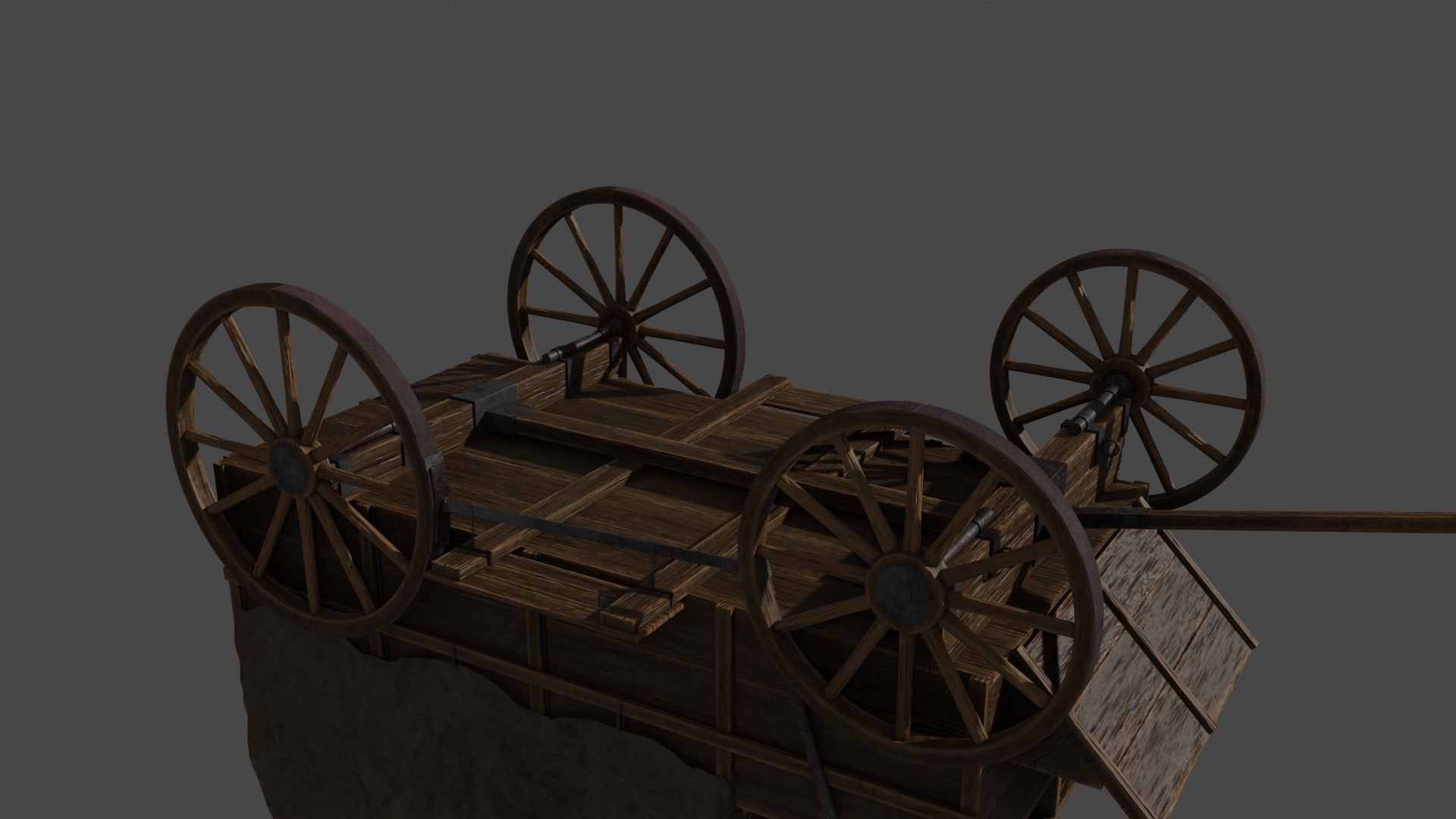 Medieval Wooden Old Cart 3D model_11