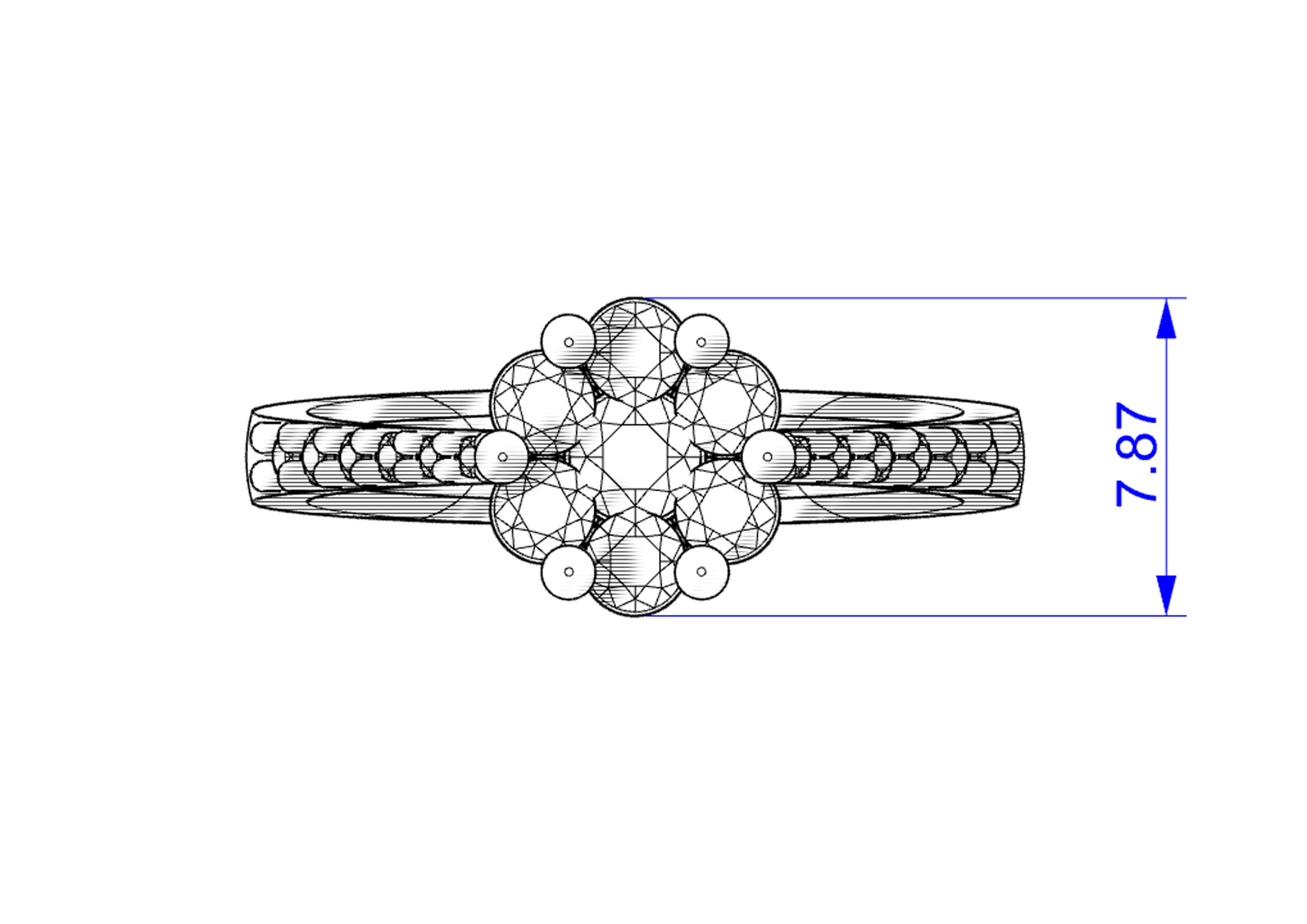 Flower ring with diamonds 3D print model_7