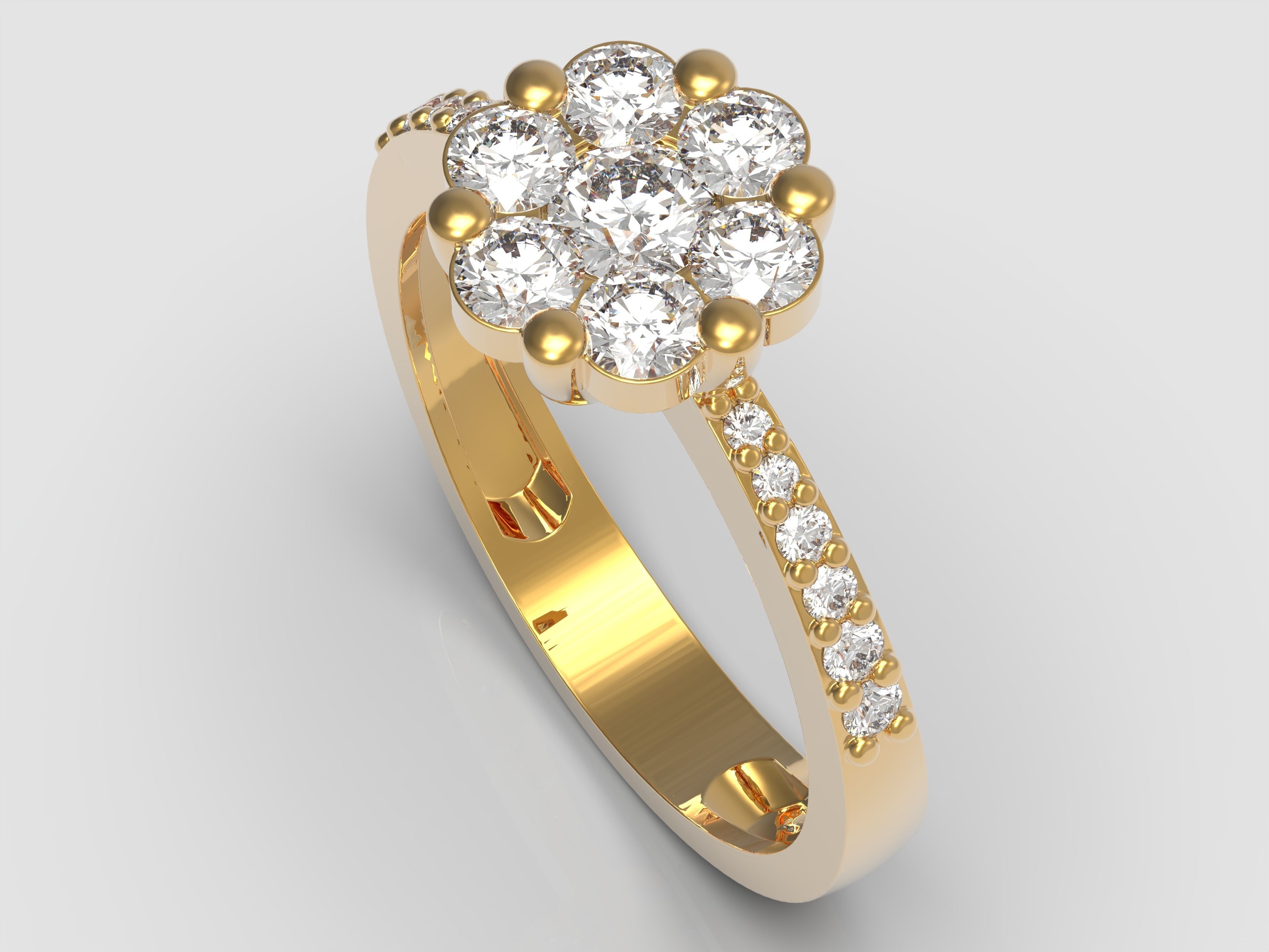 Flower ring with diamonds 3D print model_4