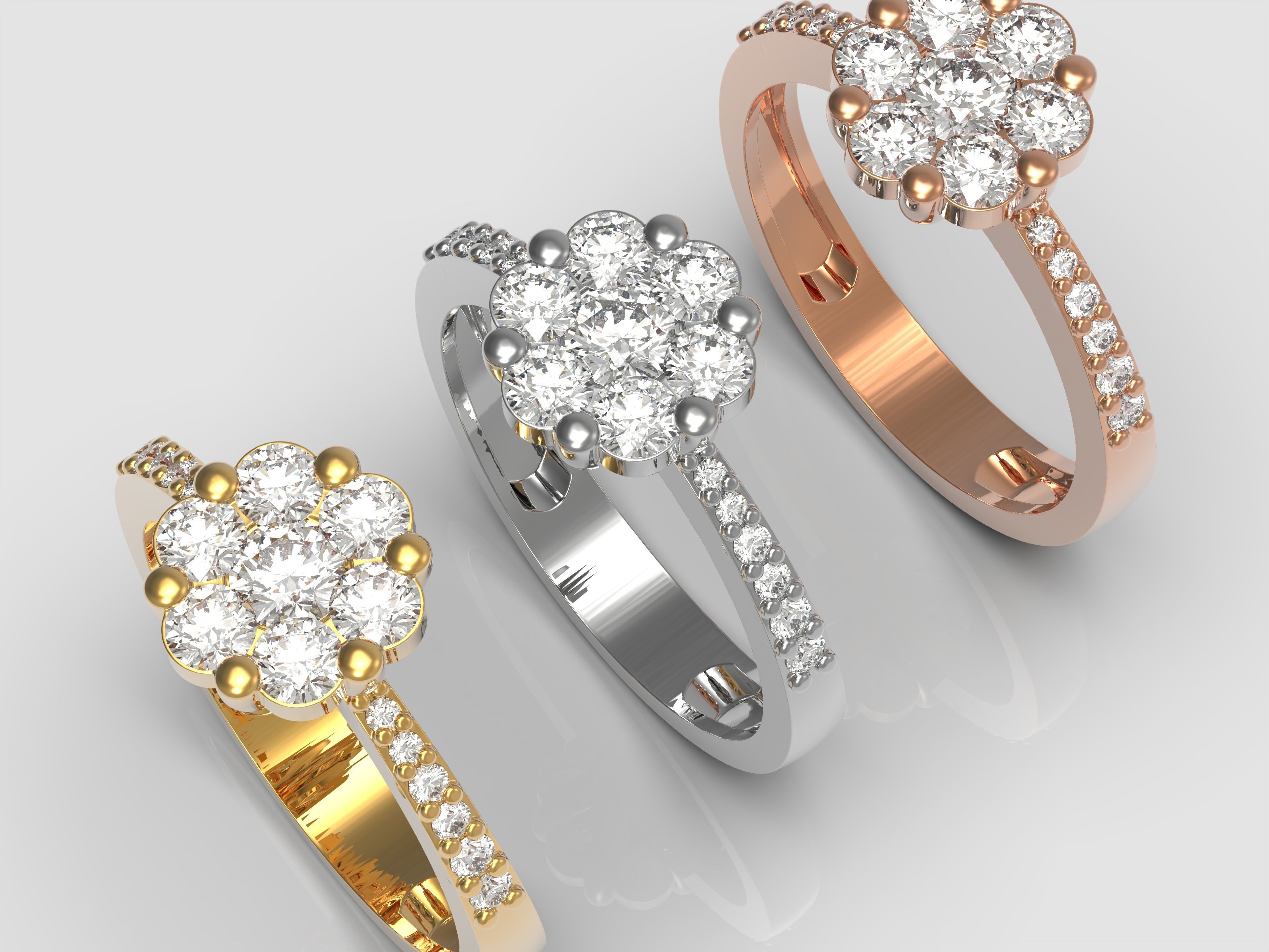 Flower ring with diamonds 3D print model_5