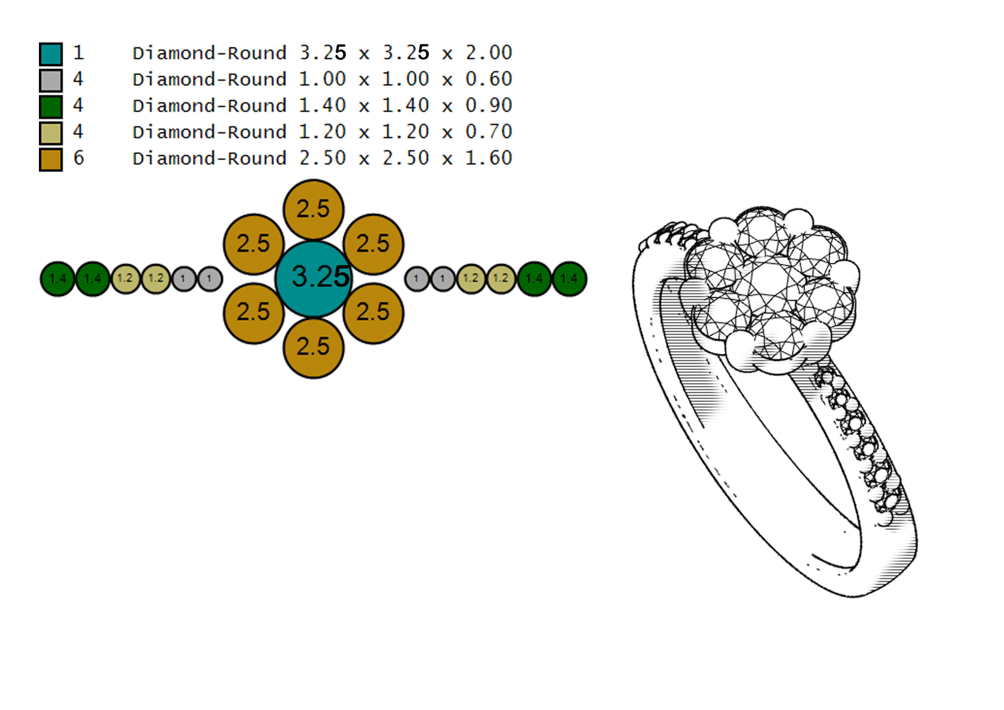 Flower ring with diamonds 3D print model_6