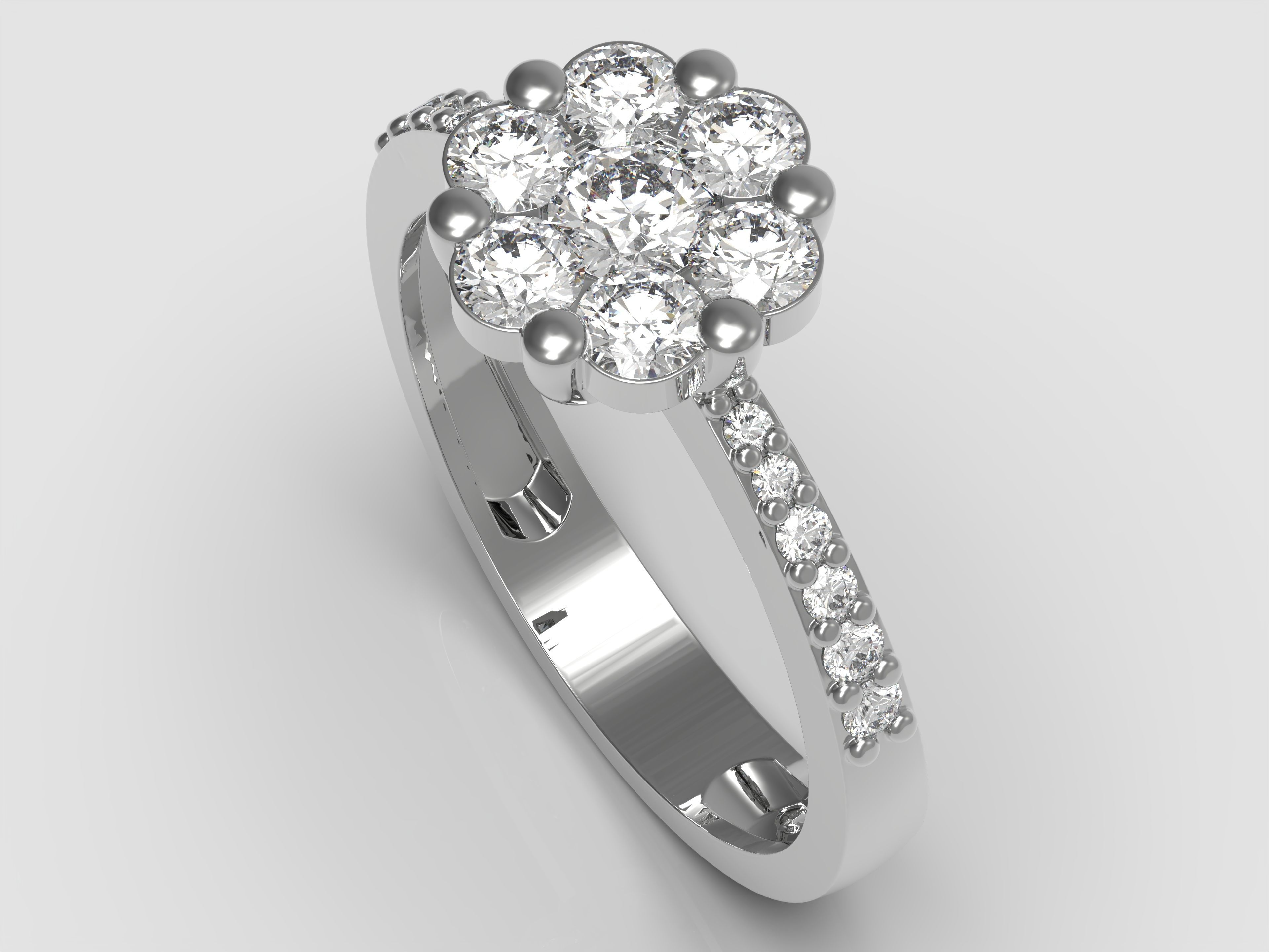 Flower ring with diamonds 3D print model_2