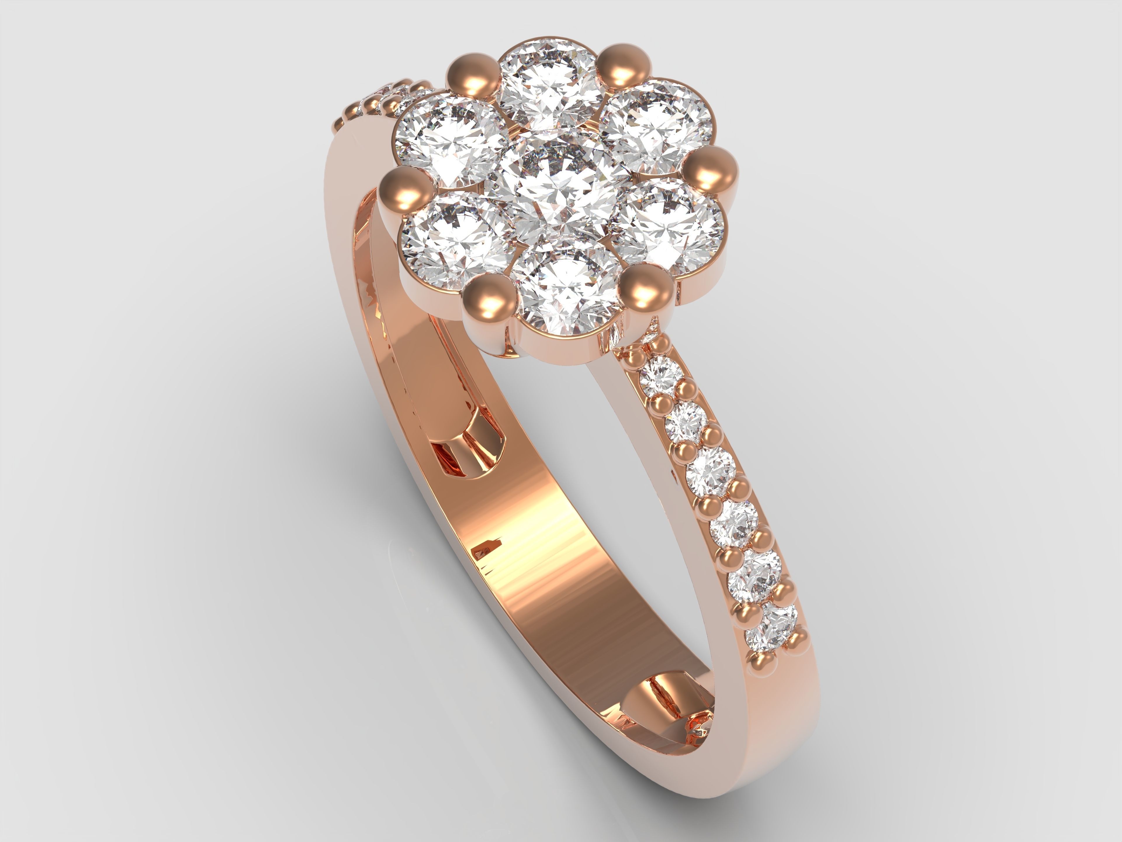 Flower ring with diamonds 3D print model_3