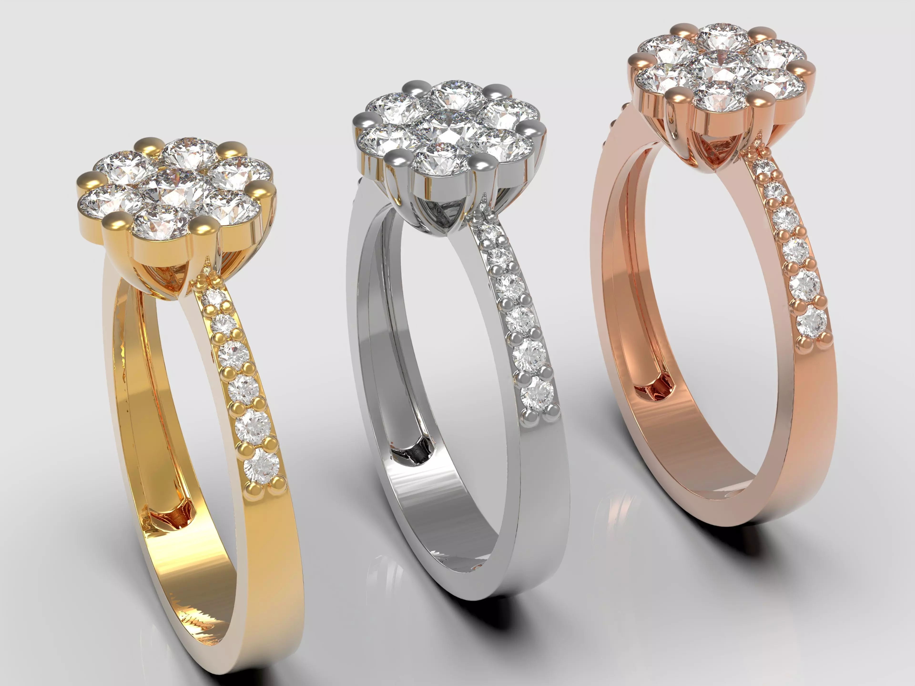 Flower ring with diamonds 3D print model_0