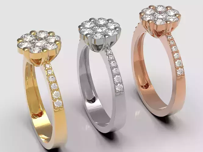 Flower ring with diamonds 3D print model Flower ring with diamonds 3D print model