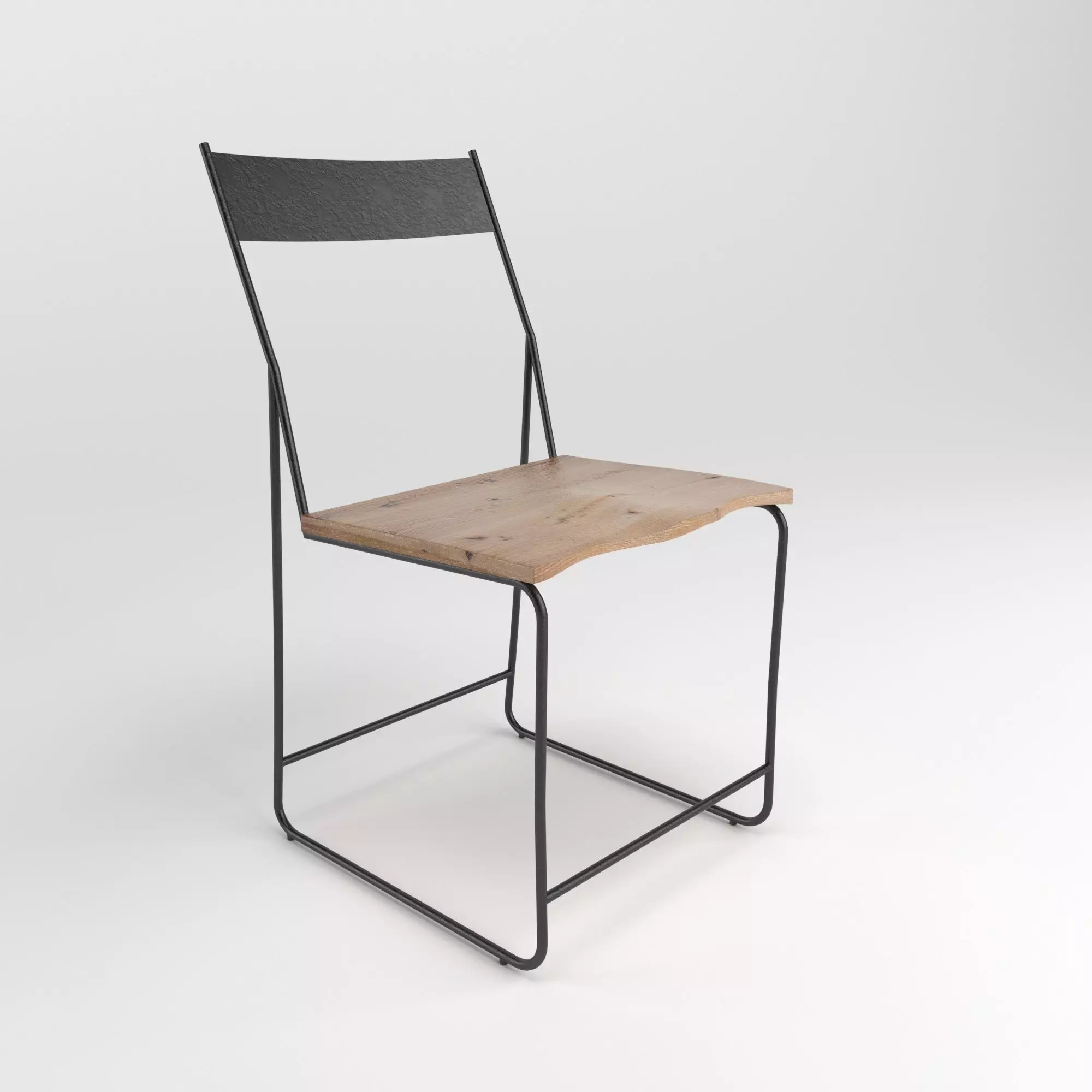 CHAIR with metal frame and wood seat 3D model_0