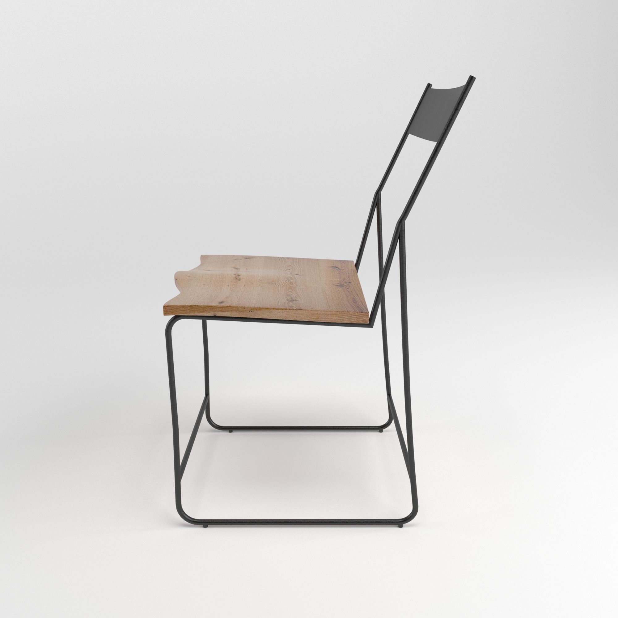 CHAIR with metal frame and wood seat 3D model_3