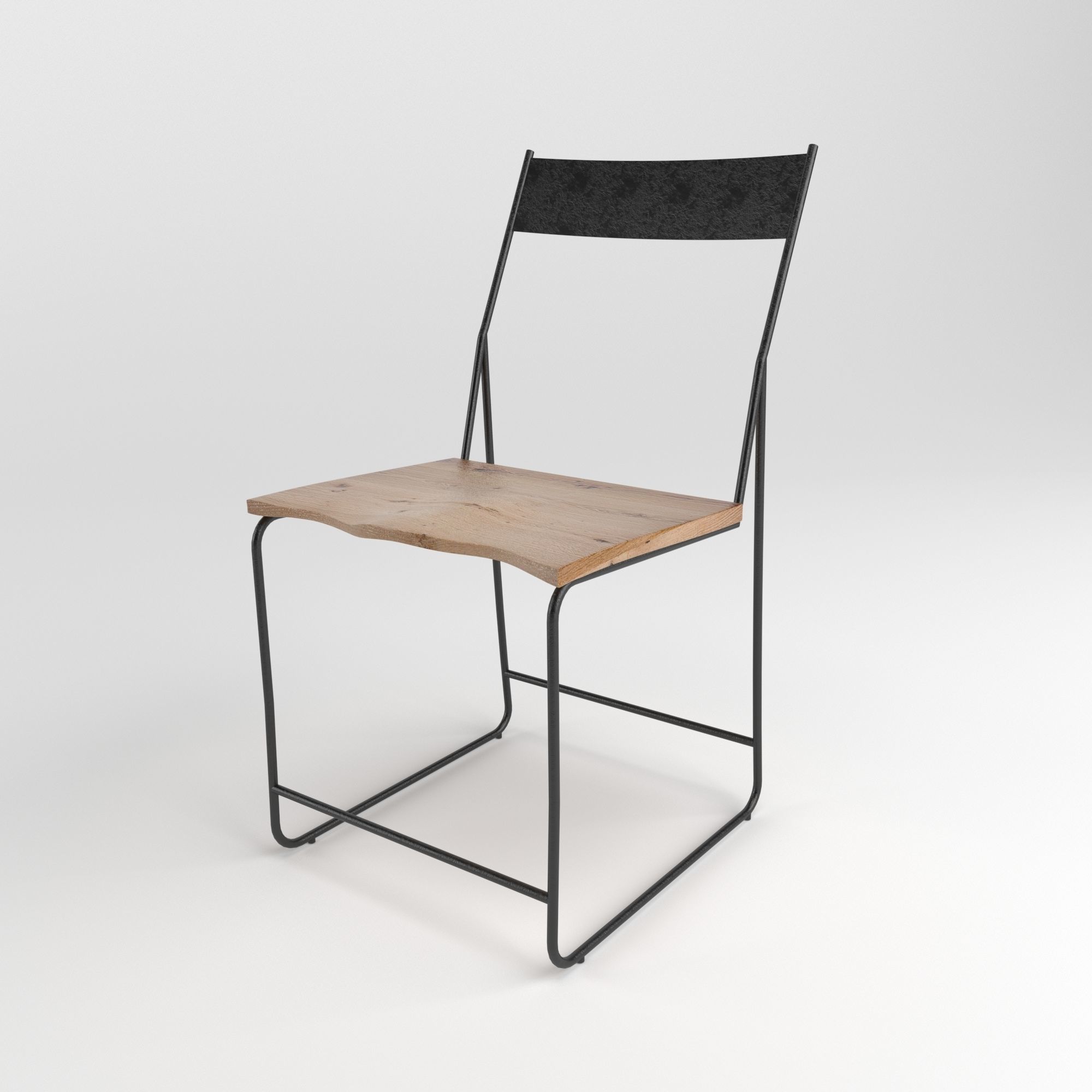 CHAIR with metal frame and wood seat 3D model_2