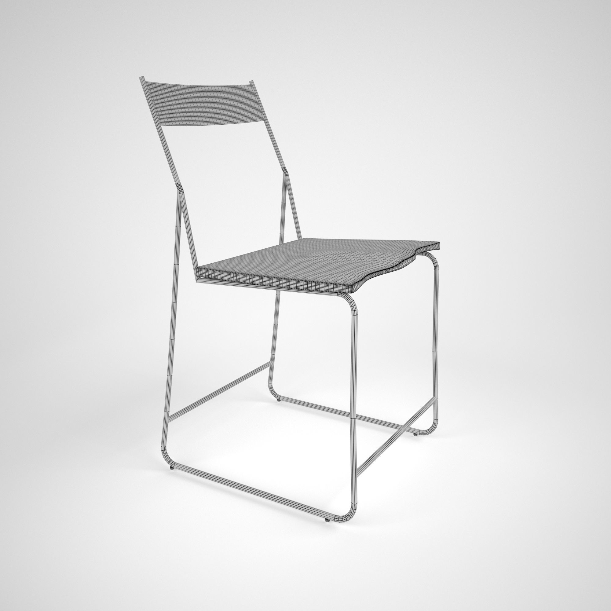 CHAIR with metal frame and wood seat 3D model_5
