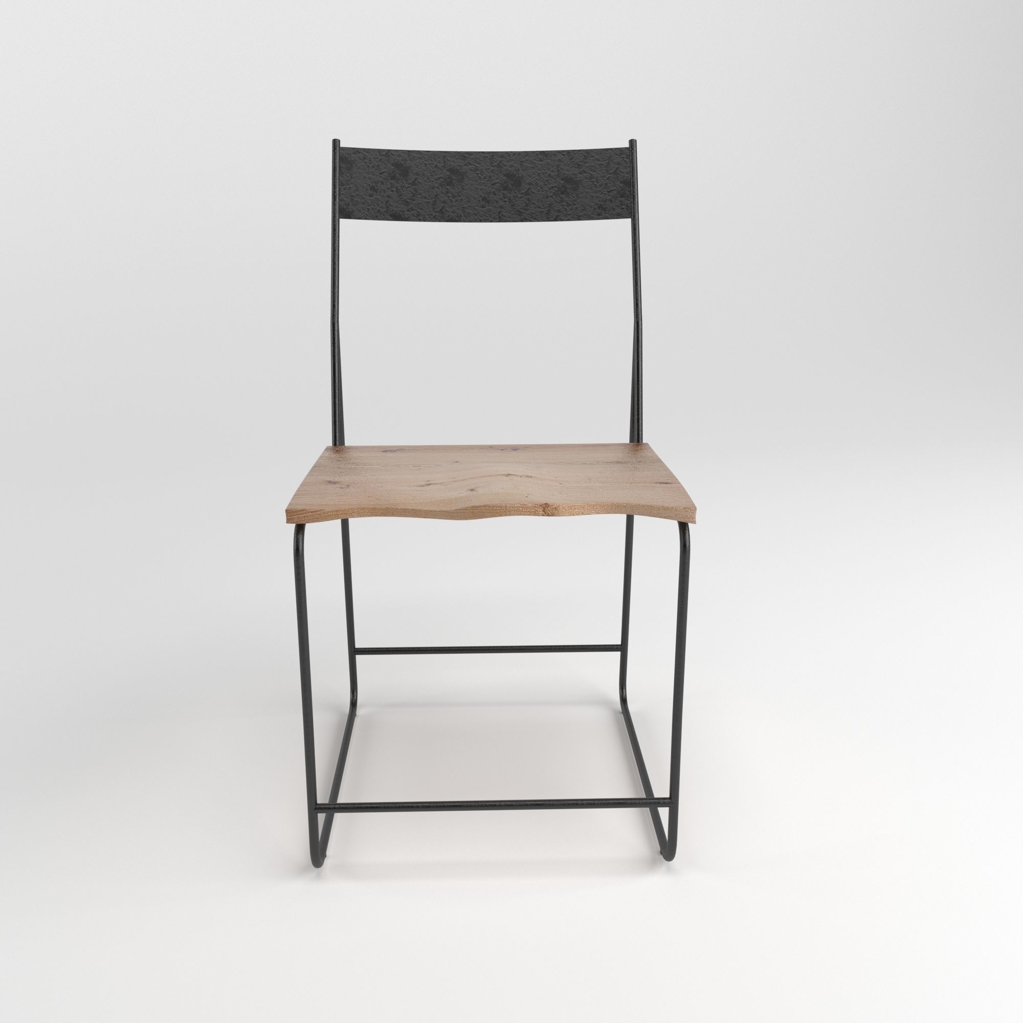 CHAIR with metal frame and wood seat 3D model_1