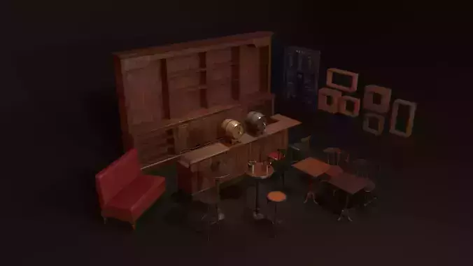 Vintage Bar Props Low-poly 3D model