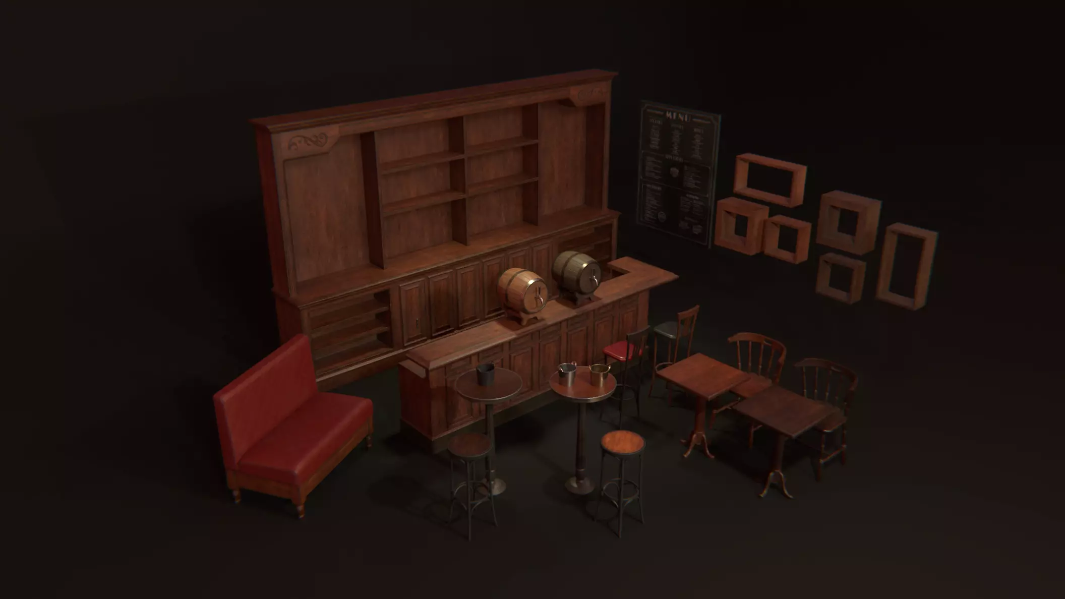 Vintage Bar Props Low-poly 3D model