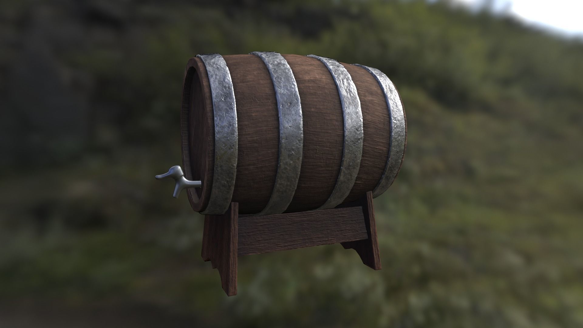 Wine barrel with crane low poly game-ready FBX OBJ BLEND GLB Low-poly 3D model_12