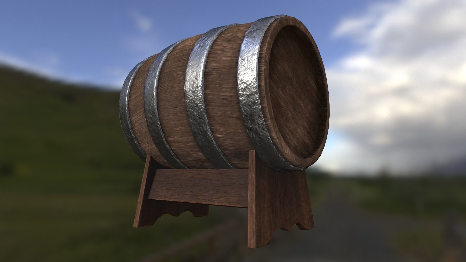Wine barrel with crane low poly game-ready FBX OBJ BLEND GLB Low-poly 3D model_2