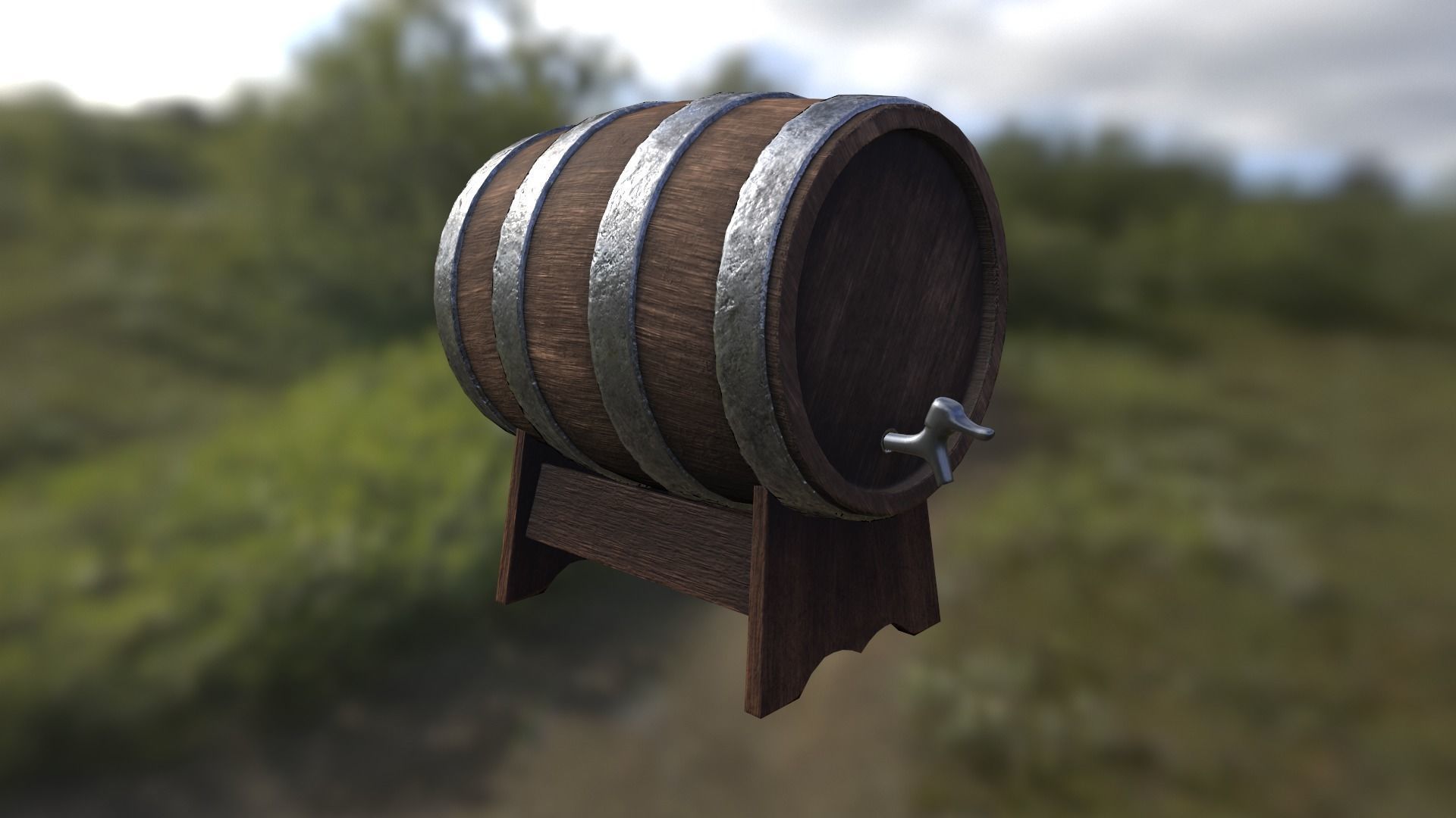 Wine barrel with crane low poly game-ready FBX OBJ BLEND GLB Low-poly 3D model_9