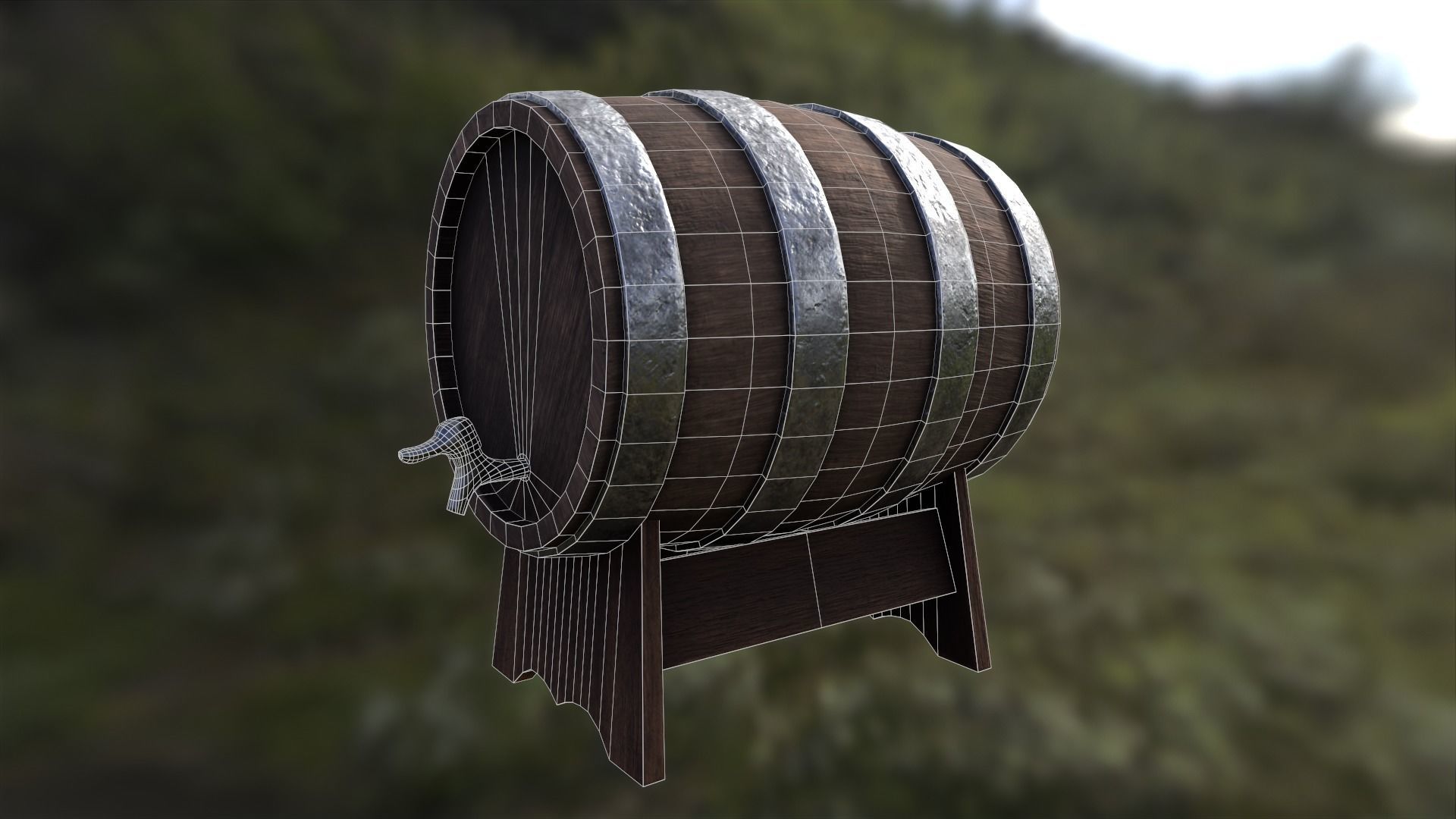 Wine barrel with crane low poly game-ready FBX OBJ BLEND GLB Low-poly 3D model_6