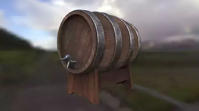 Wine barrel with crane low poly game-ready FBX OBJ BLEND GLB
