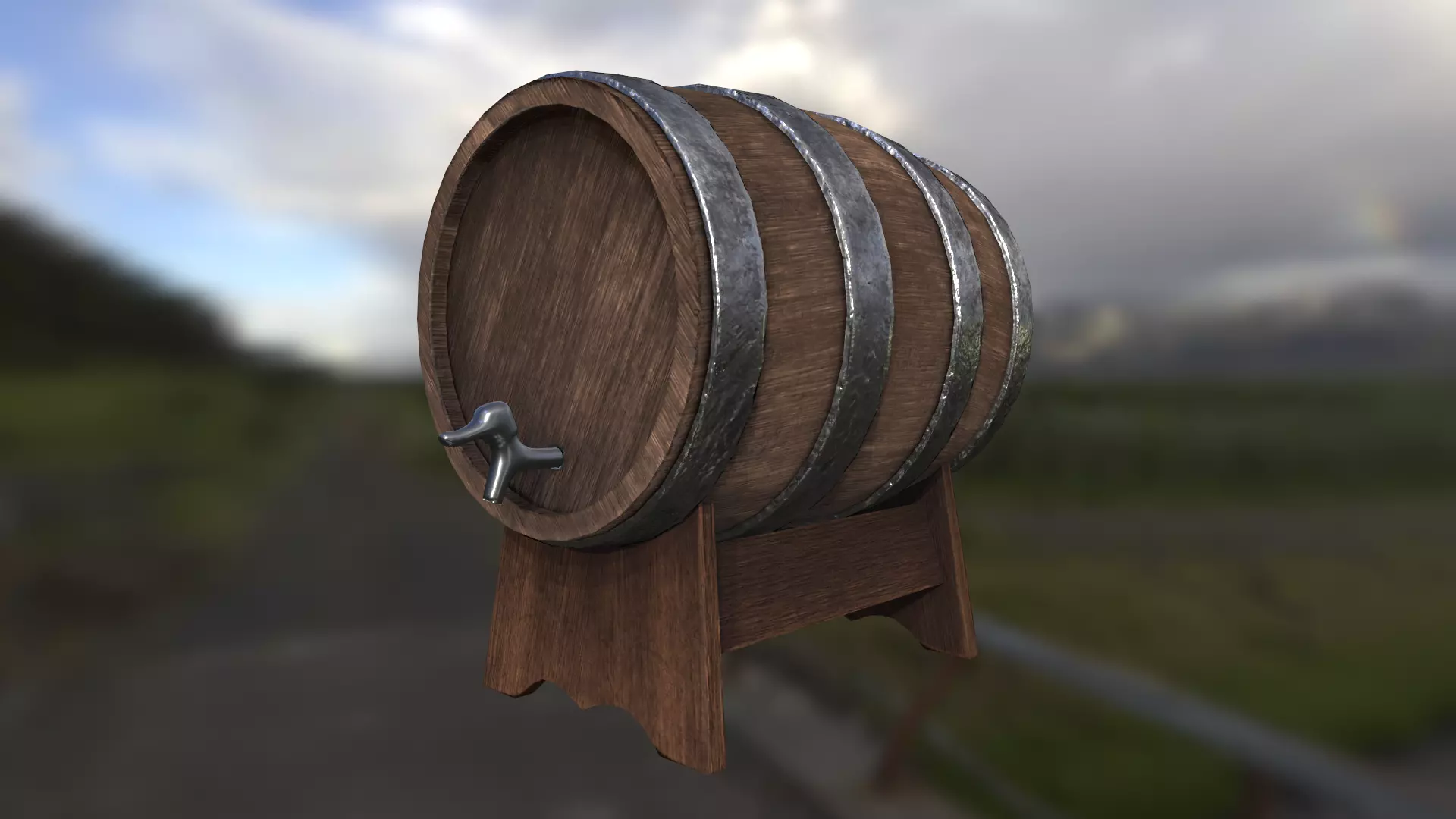 Wine barrel with crane low poly game-ready FBX OBJ BLEND GLB Low-poly 3D model_0