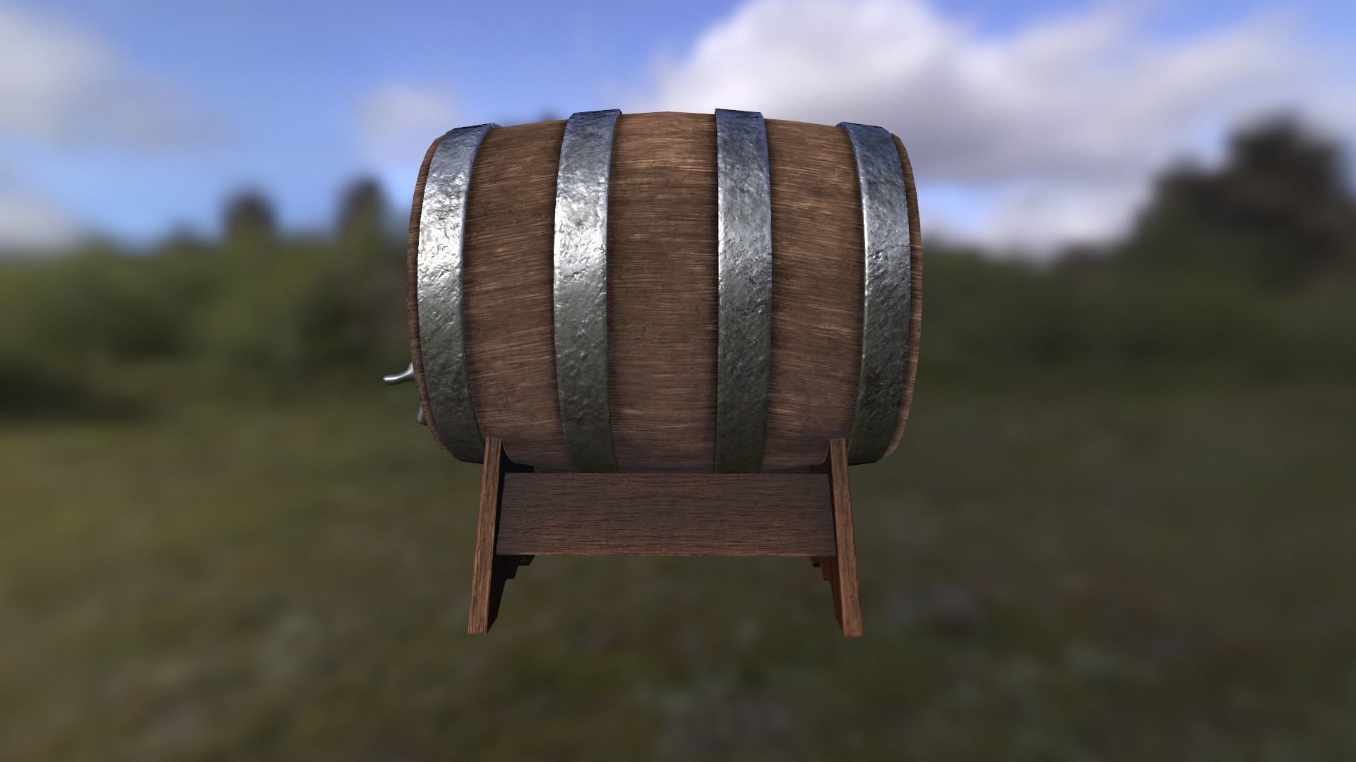 Wine barrel with crane low poly game-ready FBX OBJ BLEND GLB Low-poly 3D model_5