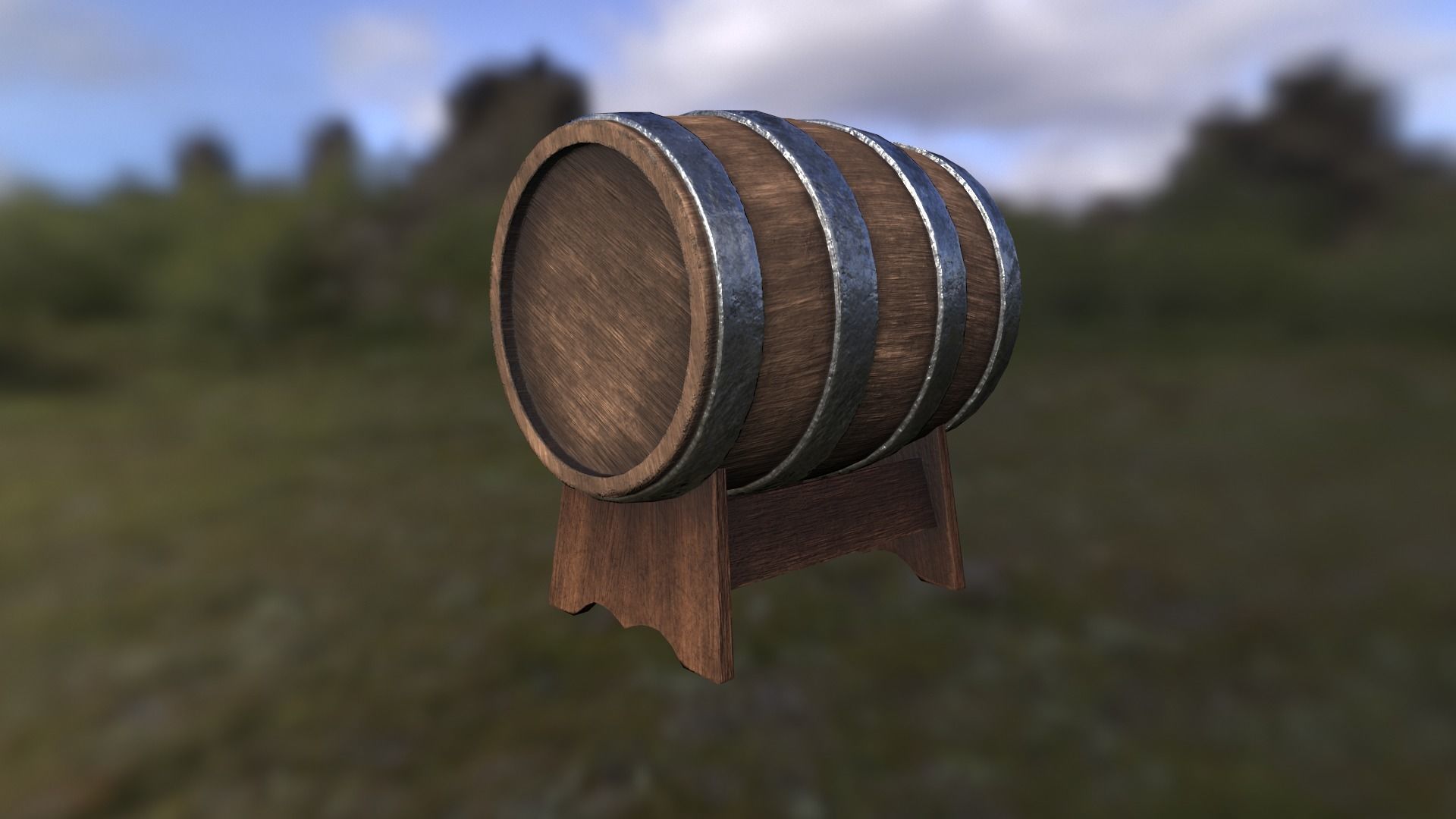 Wine barrel with crane low poly game-ready FBX OBJ BLEND GLB Low-poly 3D model_8