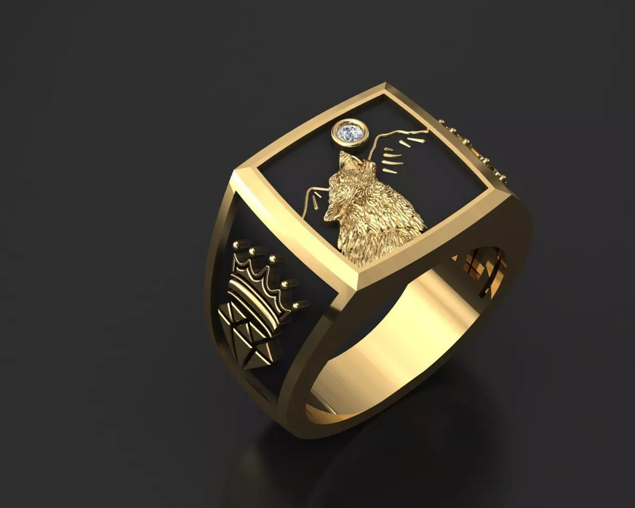 man ring wolf  3D print model_0