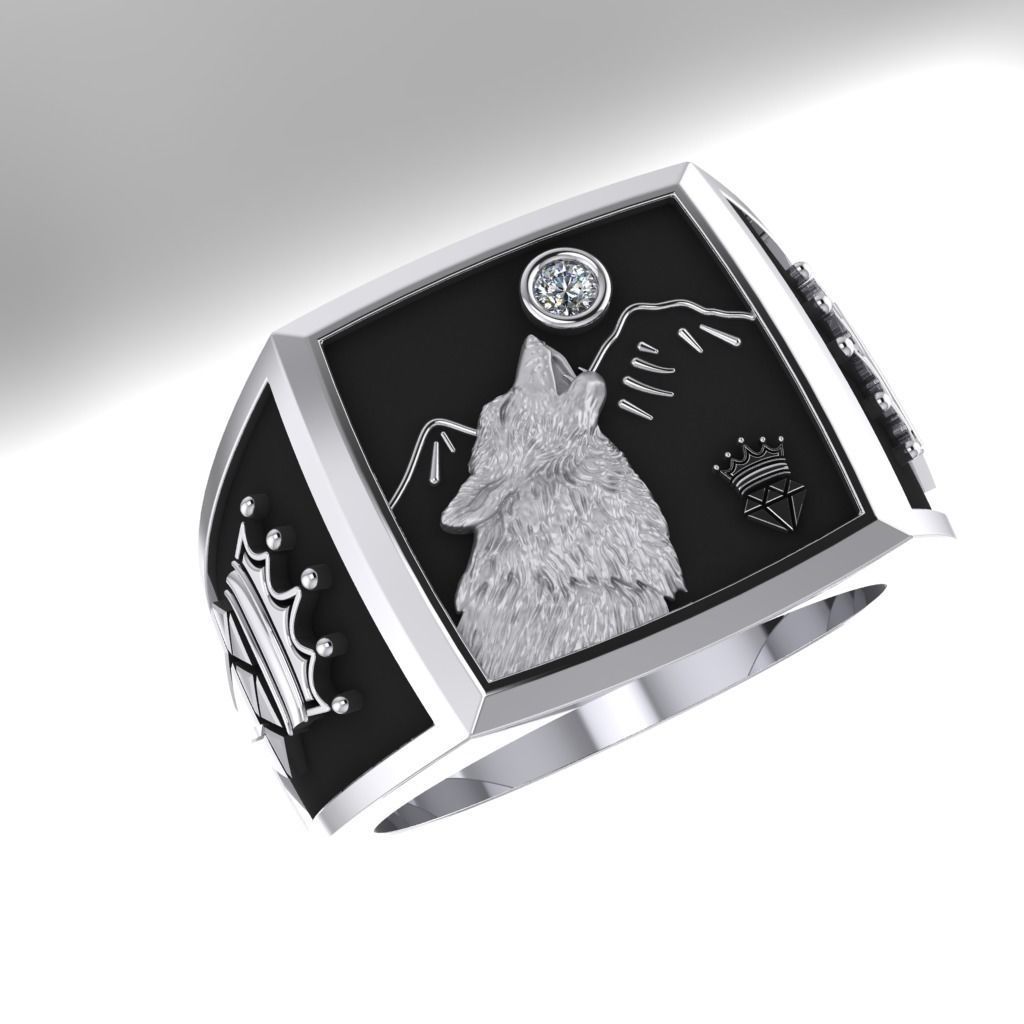 man ring wolf  3D print model_2