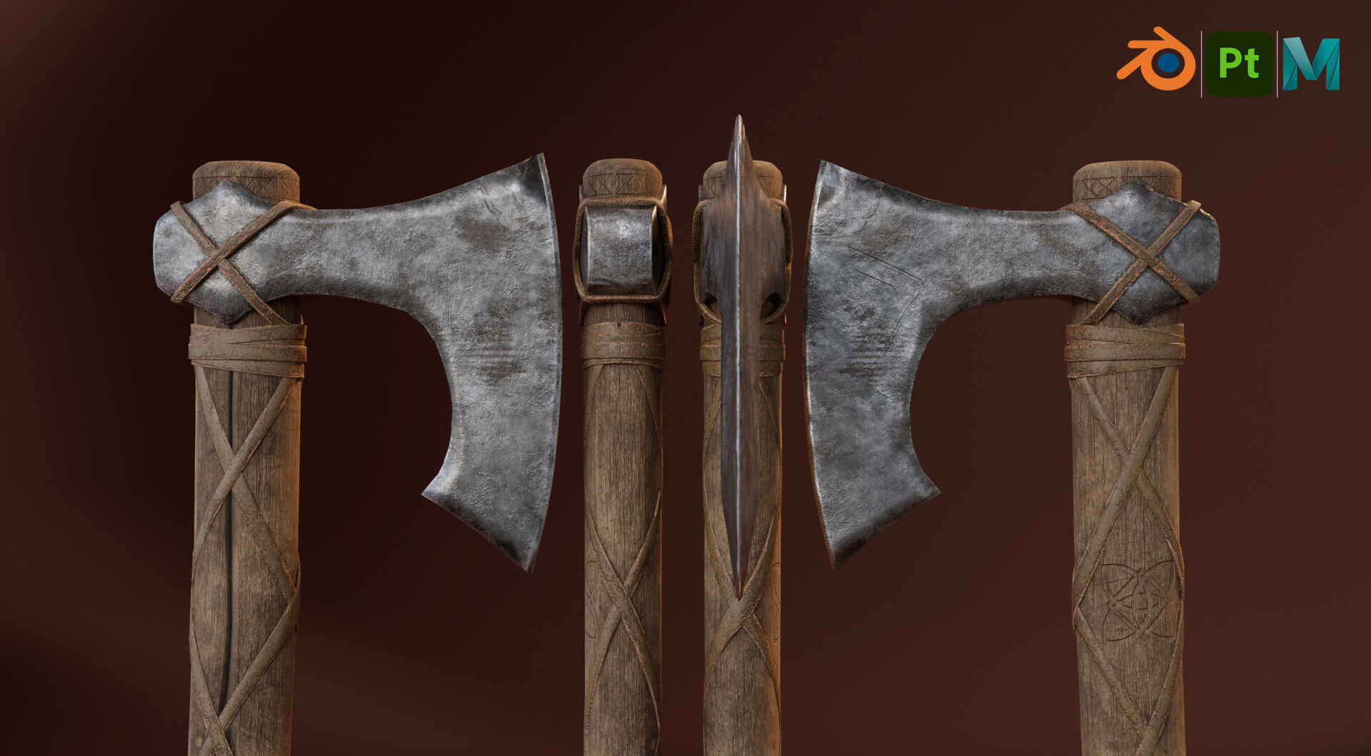 Low-poly viking battle ax Low-poly 3D model_1