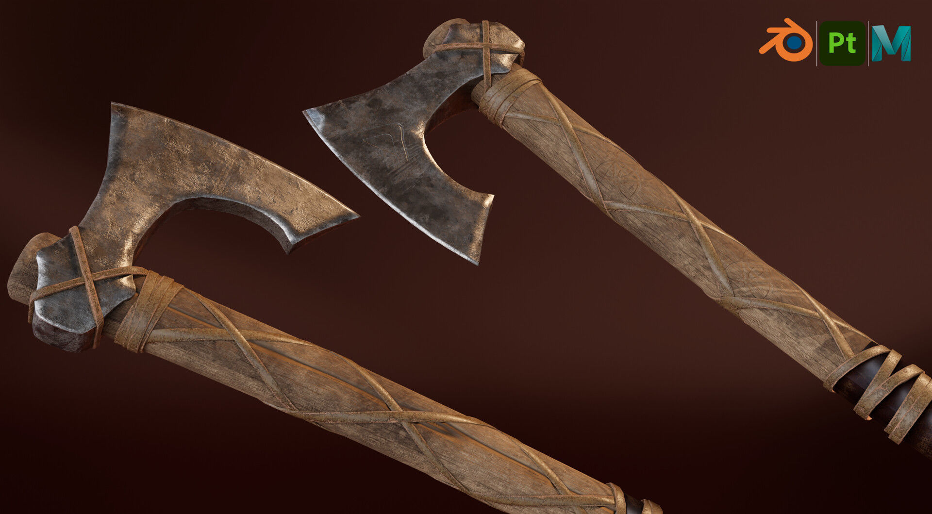 Low-poly viking battle ax Low-poly 3D model_4
