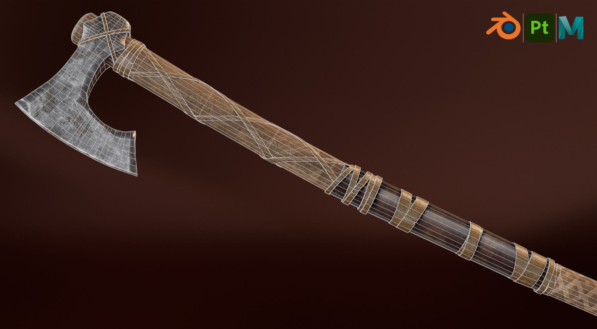 Low-poly viking battle ax Low-poly 3D model_5