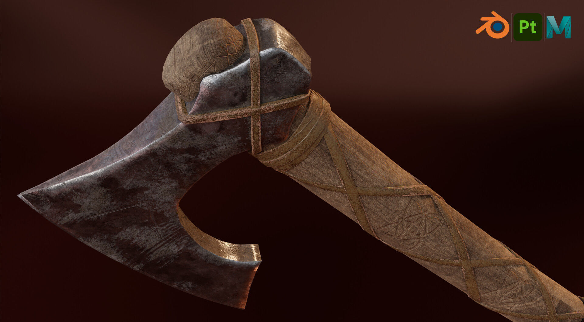 Low-poly viking battle ax Low-poly 3D model_3