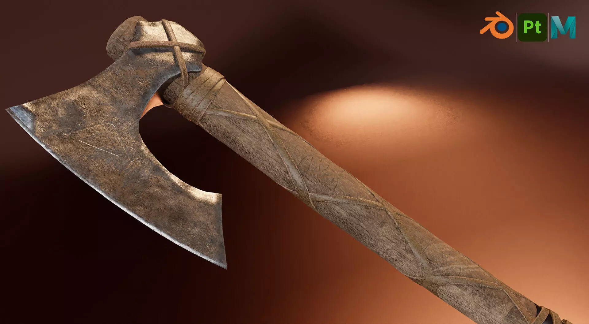 Low-poly viking battle ax Low-poly 3D model_0