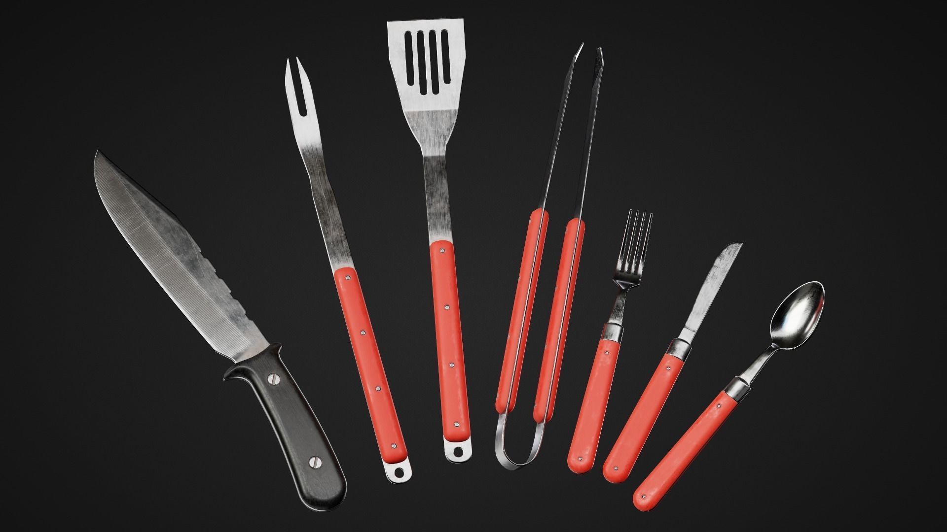 Cookware Kit and Hunting Knife Low-poly 3D model_1
