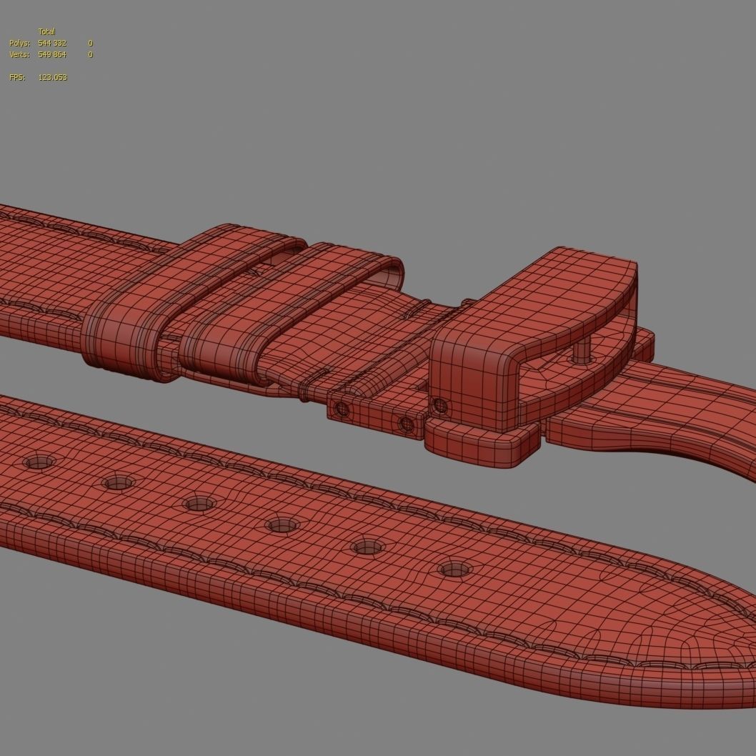Strap watch Reptile brown PBR Low-poly 3D model_23